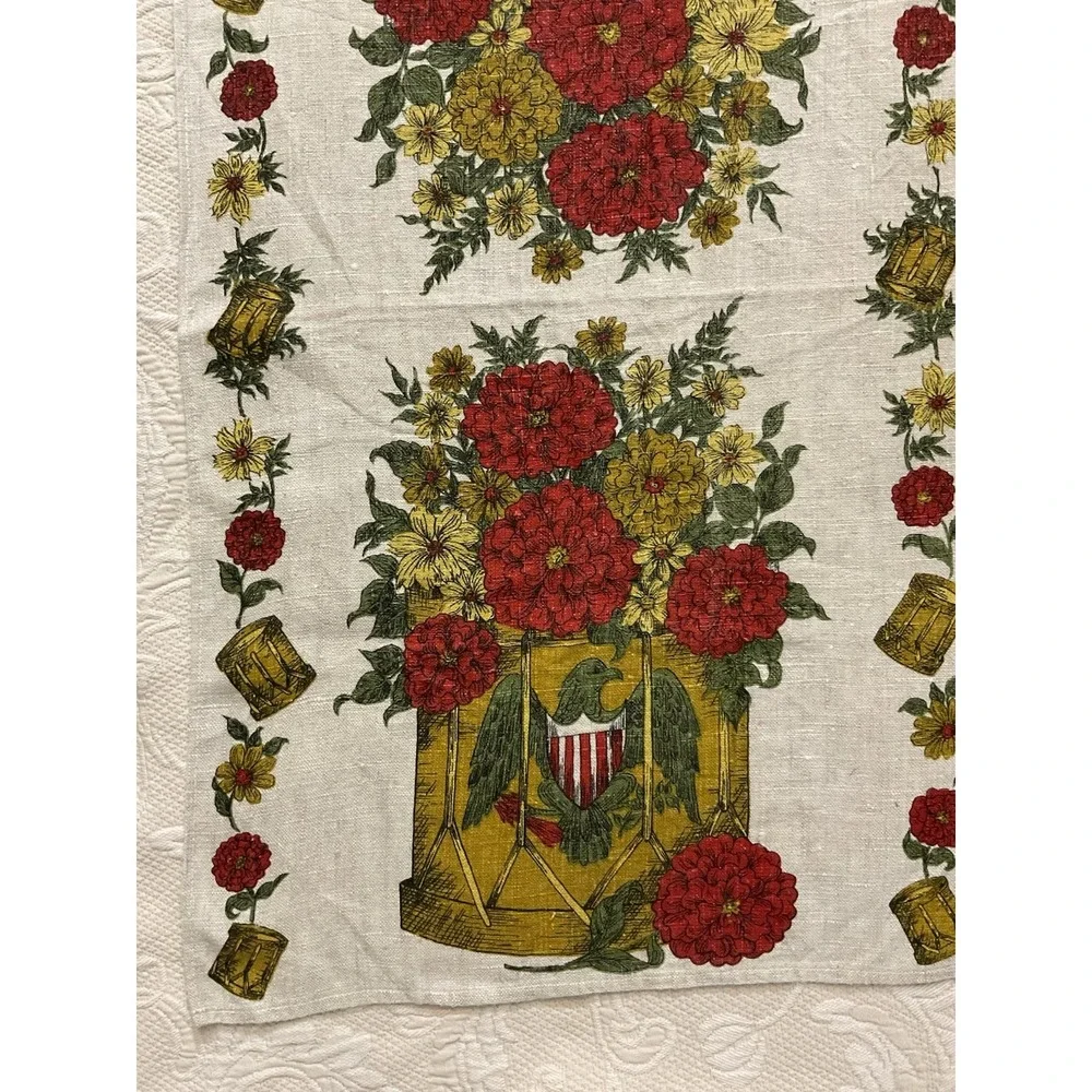 Vintage Colonial Parisian Eagle Drum Line Tea Towel Floral Bouquet Americana NEW